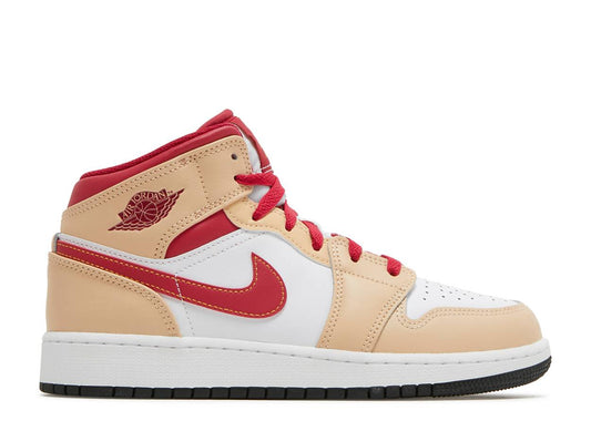 AIR JORDAN 1 MID GS "LIGHT CURRY CARDINAL RED"